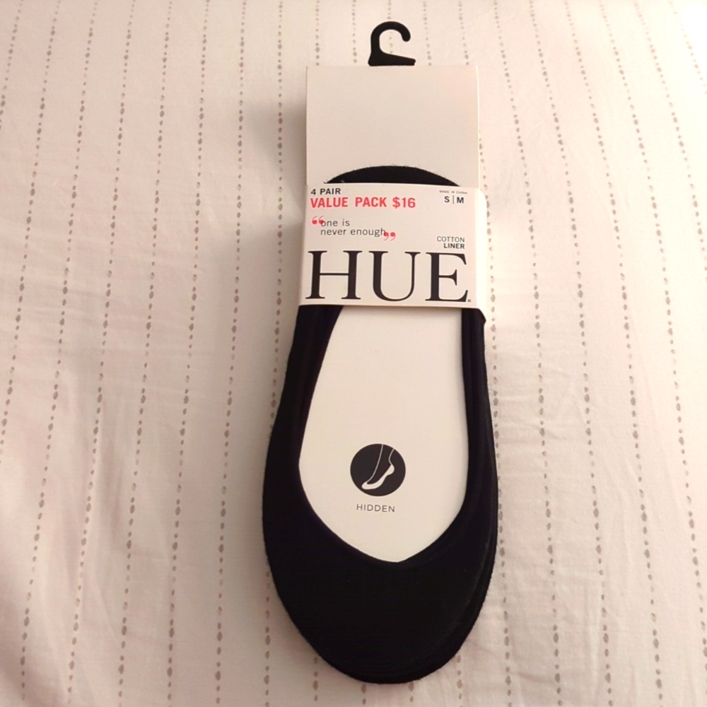 NWT Hue Hidden Cotton Liner Socks - 4 Pair of Black, S/M